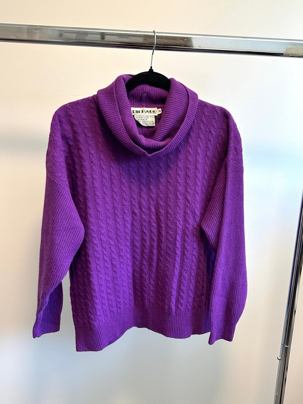 Richard and Company Vintage Purple Cable Knit Cowl Neck Turtleneck Angora Sz M